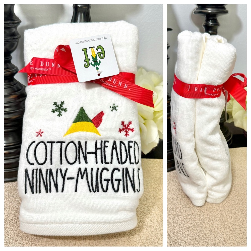 NWT Rae Dunn Set of 2 ELF COTTON-HEADED NINNY-MUGGINS Bathroom Hand Towels